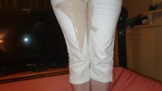 Totally Pissing My Tight White Jeans Standing On The Bed!! ;)