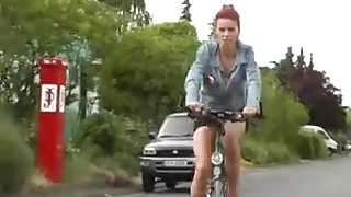 Redheaded babe flashing her pussy before fucking hard
