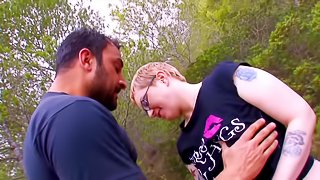 Tattooed Steph Debar agrees to ride his hard cock outdoors