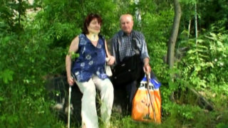 Horny Russian granny delivers a great blowjob in the woods
