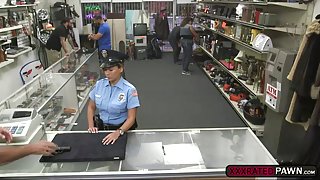 Officer backs gets naked and backs her ass into a hard cock for cash