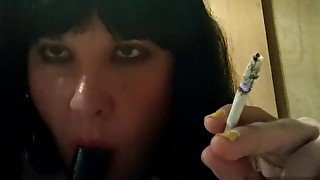 Ts Natalie Jenkins Smoking and sucking on a dildo