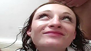 British teen chav lets guys cum on her face