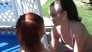 Two girlfriends finger, lick and fuck their pussies.