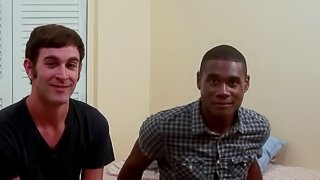 Ebony-skinned gay hunk with a sexy tattooed body enjoying a hardcore interracial fuck